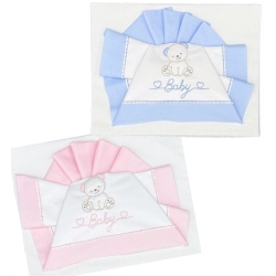 Complete Cot Set - 2 Sheets + 1 Pillowcase with Teddy Bear Embroidery - Light Blue