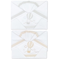 Complete Cot Bed Set - 2 Sheets + 1 Pillowcase with Hot Air Balloon Elephant Embroidery - Beige