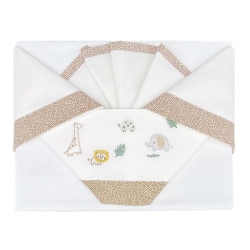 Complete Cot Bed Set - 2 Sheets + 1 Pillowcase with Safari Embroidery - Beige