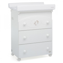 Babyfly - Convertible Changing Table, Bath, Dresser with Tub, Mattress, Wheels, Brakes - White