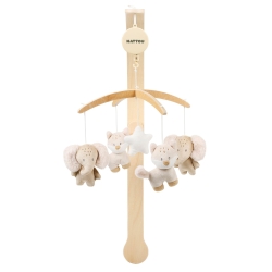 Flo, Oli & Ernest - Wooden Musical Mobile with Rotating Stuffed Animals - Beige 50 cm