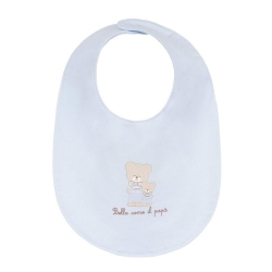 Blue Bib with "Handsome Like Dad" Writing and a Teddy Bear Design