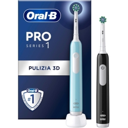 ORAL B Pro Series 1 - 2 Rechargeable Electric Toothbrushes in Blue and Black with 2 Brush Heads