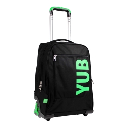 3-Wheel School Trolley - Convertible Backpack, Urban Design Fluorescent Black Green, Unisex 34 Liters