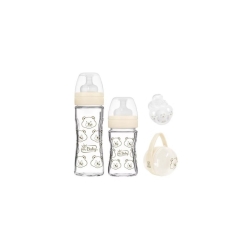 Newborn Twin Set with 2 Glass Bottles, 0-6 Month Pacifier and Beige Pacifier Holder