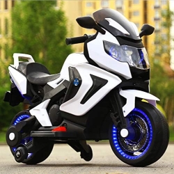 Electric Motorcycle - White 12V with LED Lights, Stabilizers, Sounds, MP3 and USB