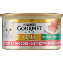 Purina Gourmet Gold Mousse Trout and Cherry Tomatoes - Complete food for adult and lactating cats 85g