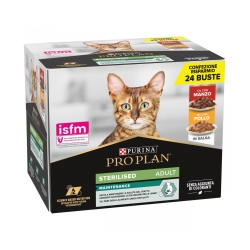 Purina Pro Plan Adult Sterilized Mix Chicken Beef - Wet food for sterilized adult cats 24 pouches of 85 g