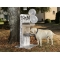 Food Stand - Raised Double Bowl Holder for Dogs, Adjustable Wall Mount, Indoor-Outdoor Use, Dove Grey