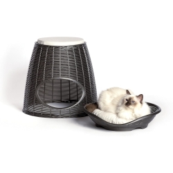 Pasha - Woven Design Kennel Transformable into a Seat for Cats and Small Dogs, Anthracite, 52x50x46-55h cm