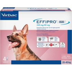 Effipro Duo 268 mg - 4 Pipettes Spot-On Antiparasitic Dog Fleas and Ticks 20-40 kg