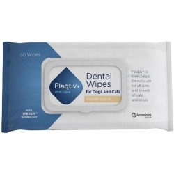 Plaqtiv più 60 Dental Wipes for Dogs and Cats