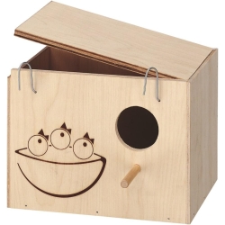 Medium Wooden Nest with Opening Lid, Perch and 5cm Hole for Canaries and Exotic Birds 19.5 x 14 x 14cm