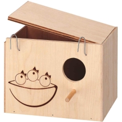 Large Wooden Nest with Opening Lid, Perch and 5cm Hole for Canaries and Exotic Birds 25x17xh17cm