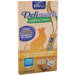 Cat Deli Snack Natural Cream Chicken, Green-Lipped Mussels and Quinoa - Complementary food for cats 6 x 15 g