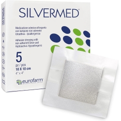 Silvermed - 5 Ready-to-Use Adhesive Silver Dressings with Non-Adherent Pad, 10cm x 10cm