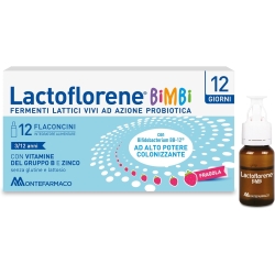 Lactoflorene Bimbi Strawberry Flavor 12 Vials - Supplement for intestinal flora and the immune system