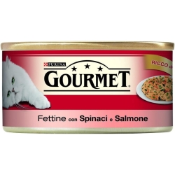 Purina Gourmet Spinach and Salmon Slices - Complete food for adult cats 195g