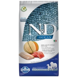 N&D Ocean Salmon, Cod and Cantaloupe - Complete food for adult dogs of medium and large breeds 12 kg