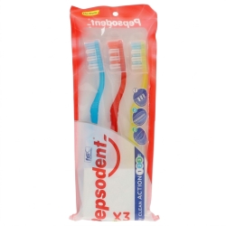Easy Clean Action 123 - 3 Medium Bristle Toothbrushes and Integrated Tongue Cleaner