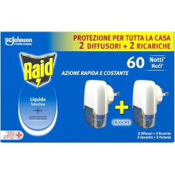 Raid Liquid Electric Mosquito Repellent for Common and Tiger Mosquitoes - Pack of 2 Diffusers and 2 Refills, 60 Nights