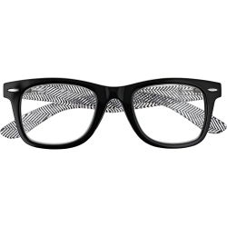 Reading Glasses più 1.50, Black Color, Striped Temples