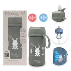 Moovo - Stainless Steel Thermal Water Bottle with Straw and Retractable Spout, Sage Green 350 ml