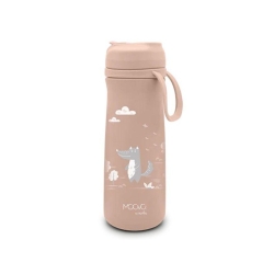 Moovo - Stainless Steel Thermal Water Bottle with Straw and Retractable Spout, Pink, 500 ml